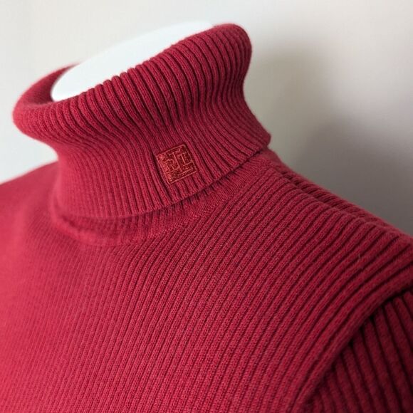 90s Ralph Lauren Ribbed turtleneck Red with logo size L - Picture 3 of 9